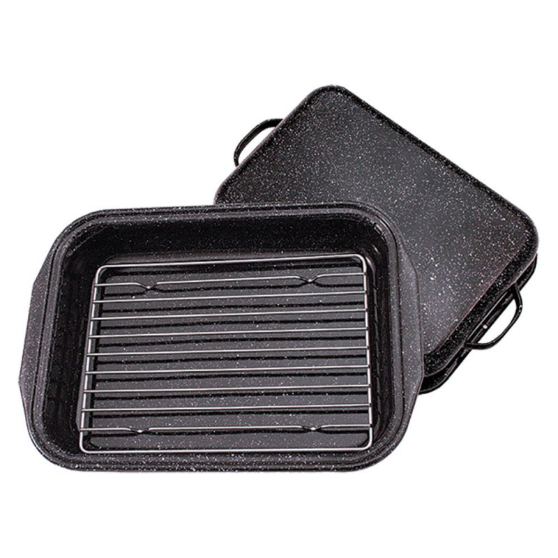 Plat à Four Rectangulaire En Acier Émaillé Graniteware – Noir, Sain, Facile à Nettoyer (26x18,5cm)