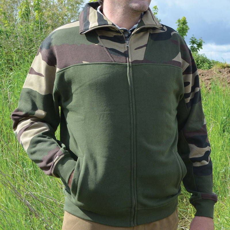 Veste de chasse homme zippée kaki avec empiècements camouflage CE Taille  vêtement L